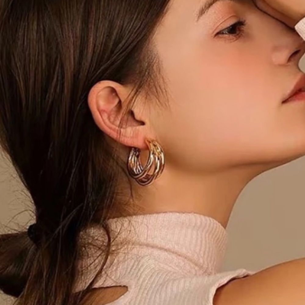 New! Anthro Lauryn Gold Hoop Earrings - Picture 2 of 6